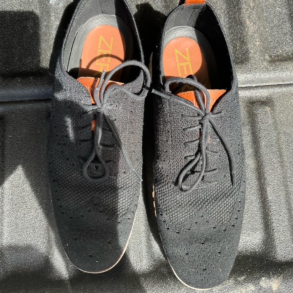 Cole Haan Black Knit Wingtip Oxfords with Brown Accents